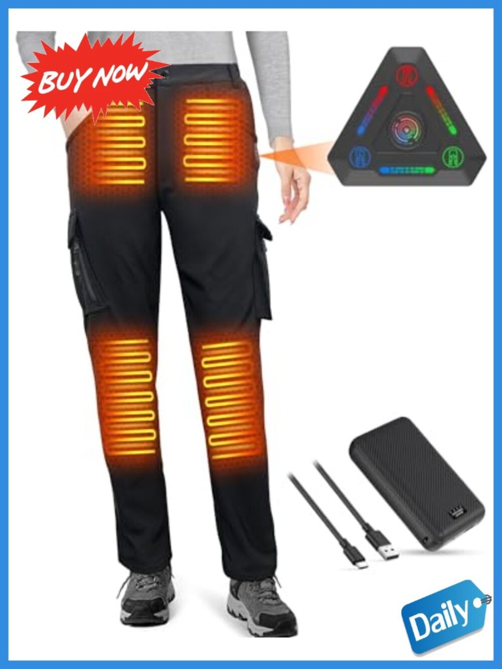Women Heated Pants 16000mAh Battery Pack 8 Zones Fleece Lined Softshell Ski